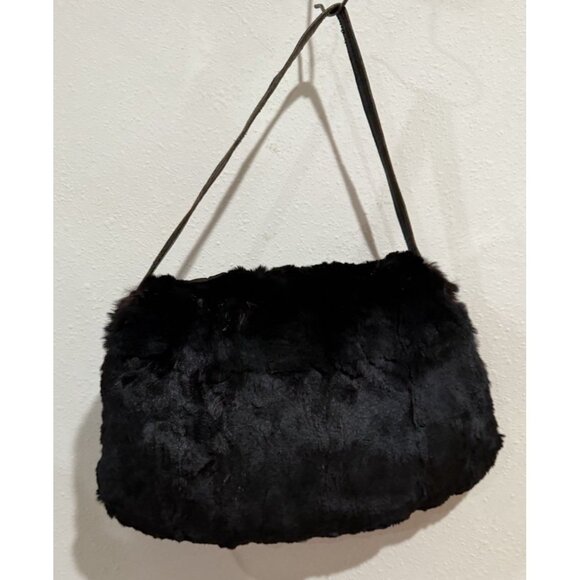 Vintage Black Velvet Purse Muff Hand Warmer Real Fur Mink Black Coin Handle - Picture 3 of 5